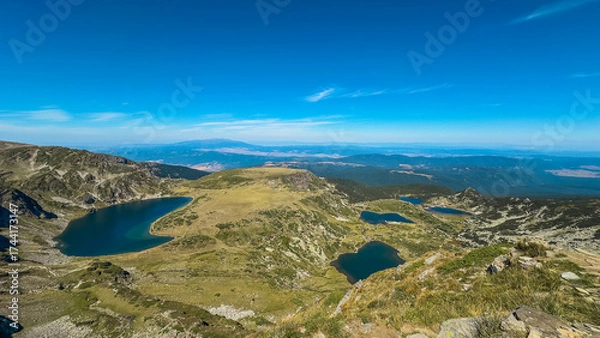 Fototapeta Mountain view of the Rila Mountains in Bulgaria. Seven Rila Lake hike. Eco trails. Connection with nature.	