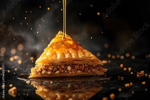 Fototapeta Indulge in decadent baklava drizzled with honey, a taste of authentic Middle Eastern sweetness and tradition for your next culinary project