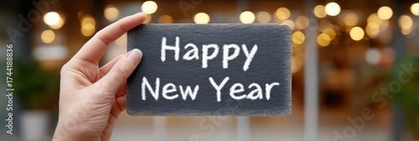 Fototapeta Celebratory new year wishes urban setting signage festive atmosphere close-up view positive vibes