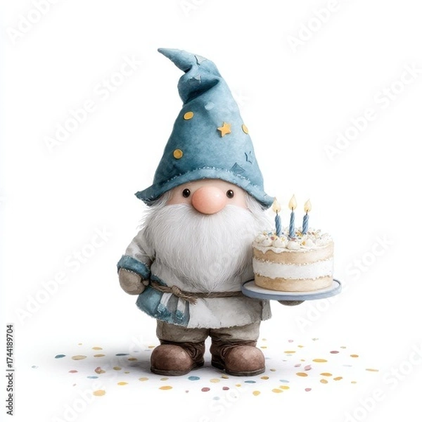 Fototapeta Celebrating a birthday with a whimsical gnome enchanted forest digital art cheerful atmosphere playful perspective