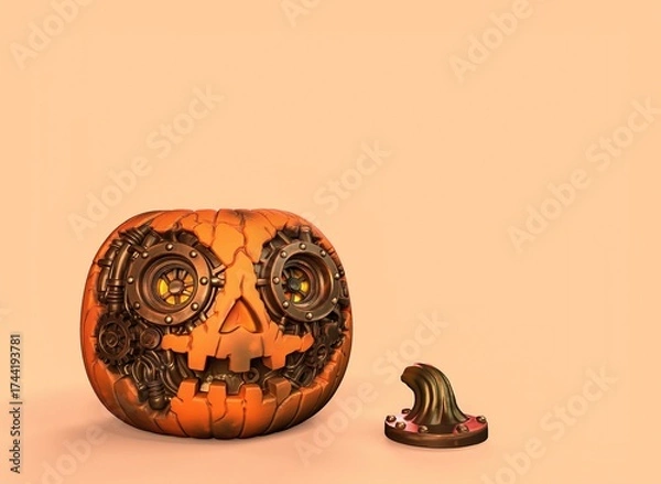 Fototapeta Steampunk pumpkin on isolated background 3d-rendering