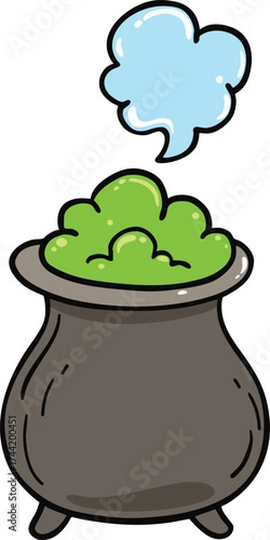 Fototapeta illustration boiling cauldron with magic potion hand drawn outline concept