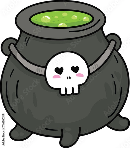 Fototapeta illustration boiling cauldron with magic potion hand drawn outline concept