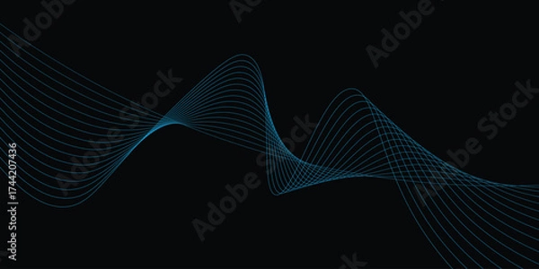 Fototapeta Dynamic Blue Abstract Light Waves on Black Background