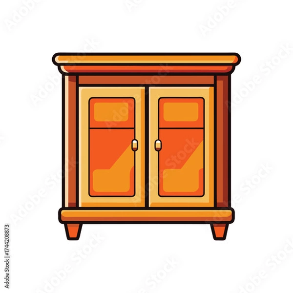 Fototapeta Minimal wooden cabinet vector illustration, modern furniture design with drawers and handles, isolated on clean white background, perfect for home interior, office, and furniture catalog use
