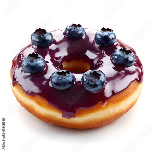 Fototapeta Delicious Freshly Baked Blueberry Donut with Glossy Finish for Bakery Cuisine Ad Campaigns