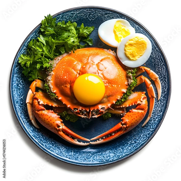 Obraz Exquisite Freshly Cooked Crab Platter with Vibrant Green Garnish for Gourmet Dining Experience