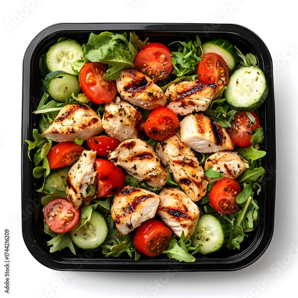 Fototapeta Fresh Grilled Chicken Salad with Tomatoes and Cucumbers