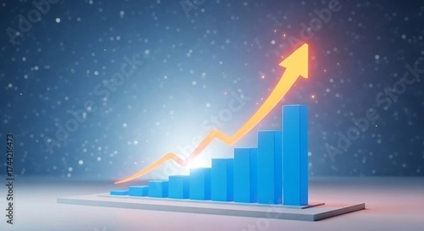 Fototapeta Growing success graph with upward trend and glowing arrow