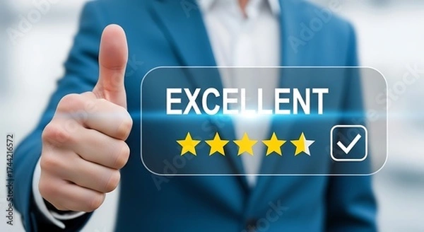 Fototapeta Businessman giving thumbs up with excellent fivestar rating