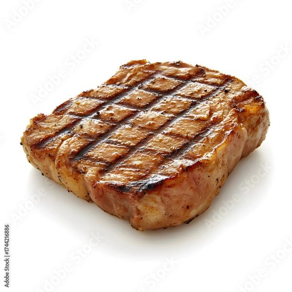 Fototapeta Juicy Grilled Pork Steak on White Background for Culinary Concepts