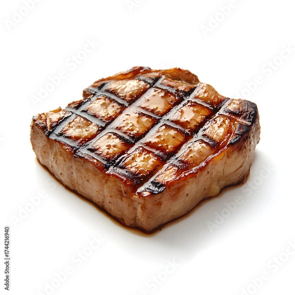 Fototapeta Delicious Grilled Pork Steak Isolated on White Background for Culinary Concepts