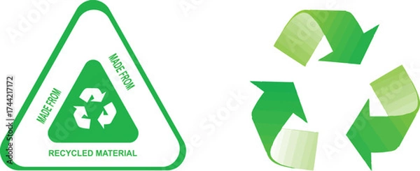 Fototapeta Eco-friendly recycling symbols representing sustainability, reusable materials, and environmental protection with green arrows and recycled material logo design