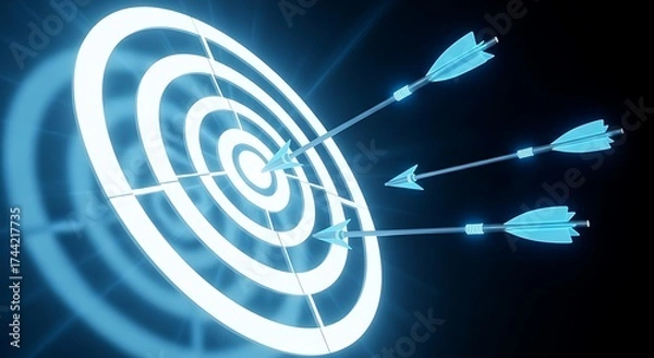 Fototapeta Futuristic target with arrows hitting bullseye on digital background
