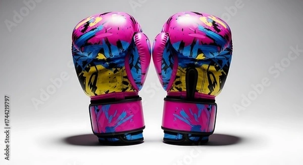 Fototapeta Colorful abstract design boxing gloves isolated on white background
