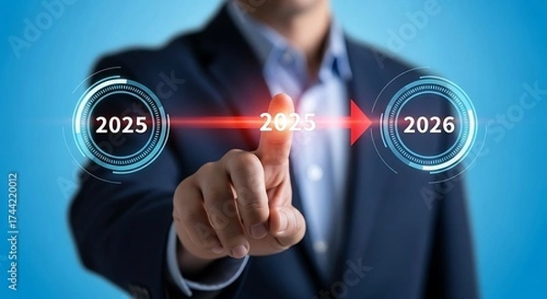 Fototapeta Businessman pressing future year 2026 on virtual interface