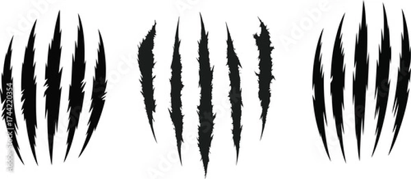 Fototapeta A set of silhouette claw mark vector illustrations for printing, packaging, and social media design.