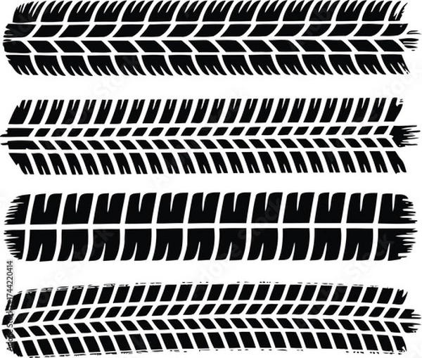 Fototapeta A set of tire track pattern vector illustration on sand background for printing social media and video effects