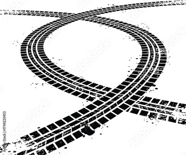Fototapeta Curved tire track pattern vector illustration on sand background for printing and social media and video effects