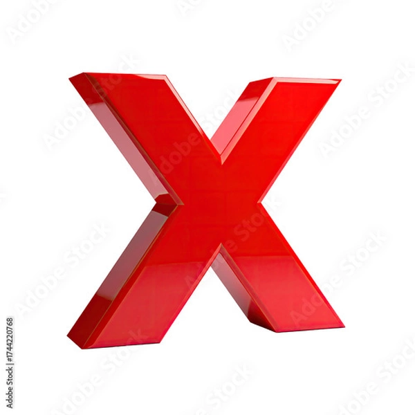Obraz Glossy, bright red, three-dimensional "X" on a stark, black background. A symbol of denial