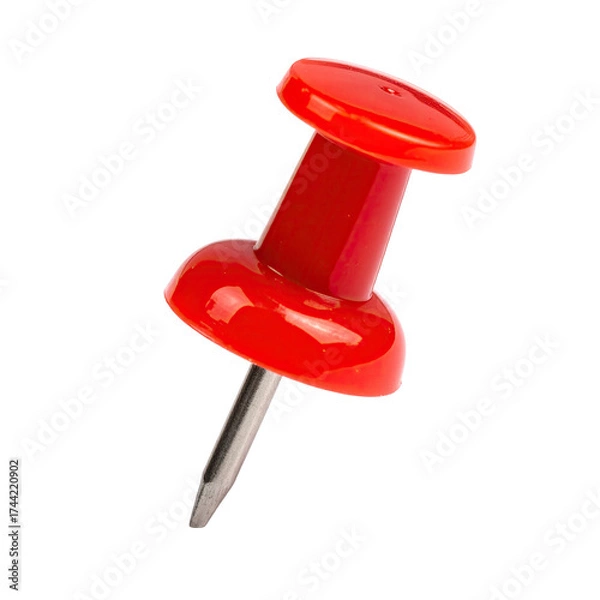 Fototapeta A close-up of a red thumbtack isolated against a black background
