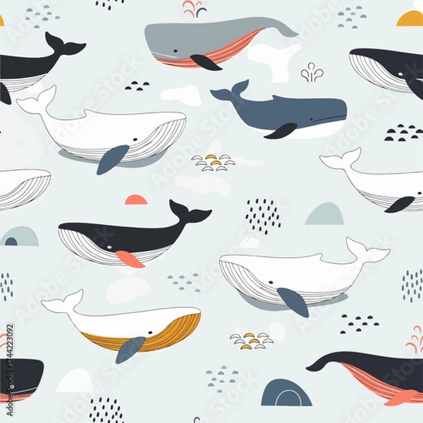 Fototapeta seamless pattern with whale