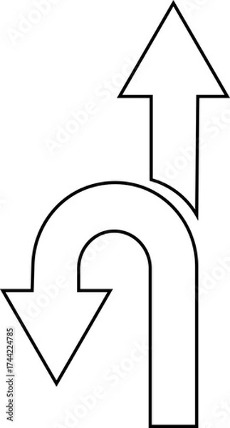 Fototapeta Road or way direction outline arrow icon . One-way, Two-way, Three-way direction arrow sign. Fork sign, Way pointer symbol. Turn arrow navigation sign. Traffic route. Vector illustration !