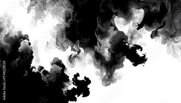 Fototapeta Abstract black and white ink swirl design artistic background