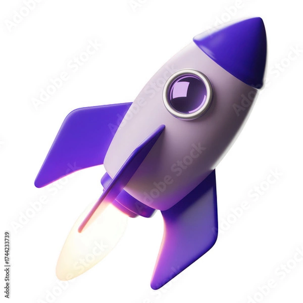 Fototapeta 3d rocketship launching isolated on transparent background