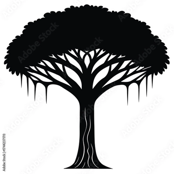 Fototapeta Unique Tropical Tree in Flat Silhouette Vector Illustration