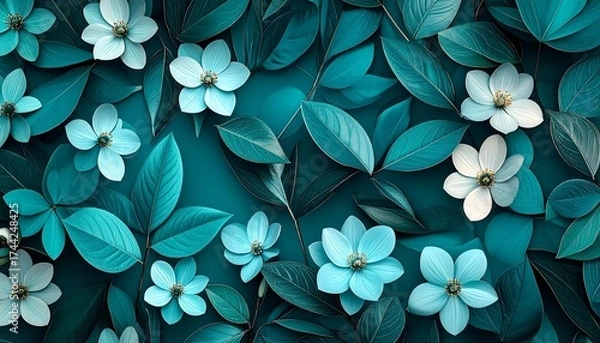 Obraz Teal floral pattern