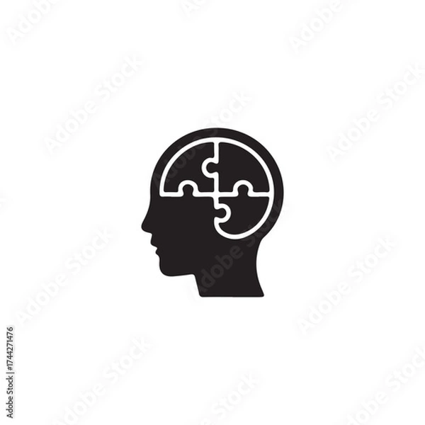 Fototapeta Human head silhouette with puzzle pieces inside representing thought processes