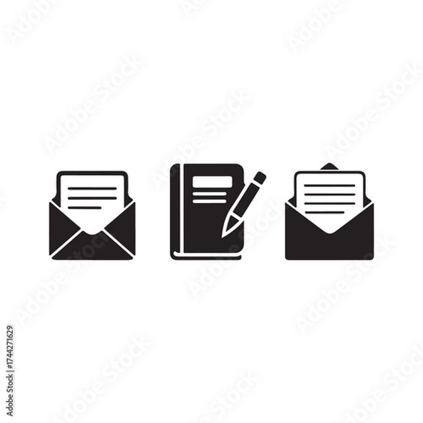 Fototapeta Simple black icons depicting mail a journal and another letter