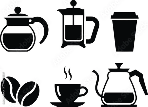 Obraz Collection of coffee and tea related icons and illustrations