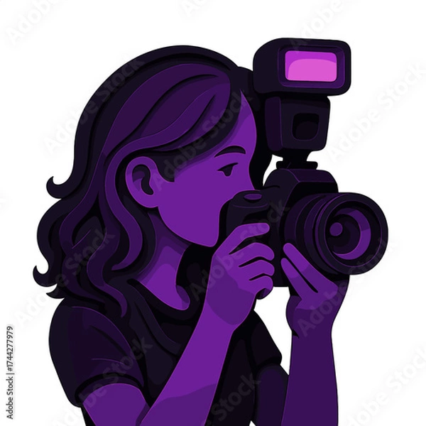 Fototapeta Vibrant neon portrait of a photographer in digital paper art style