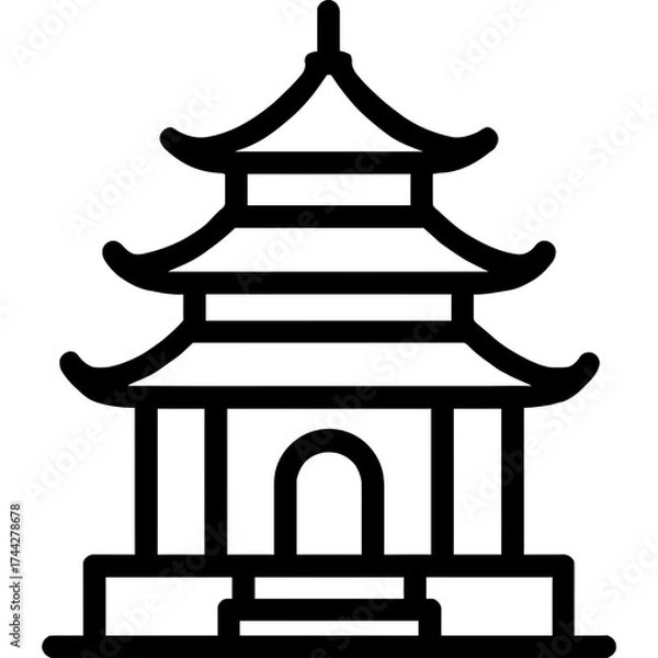 Fototapeta Temple building pagoda outline icon vector