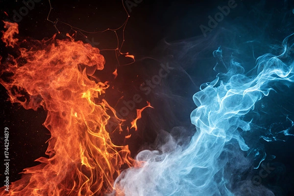 Fototapeta Fire and ice abstract background concept opposites and contrasts energy and power