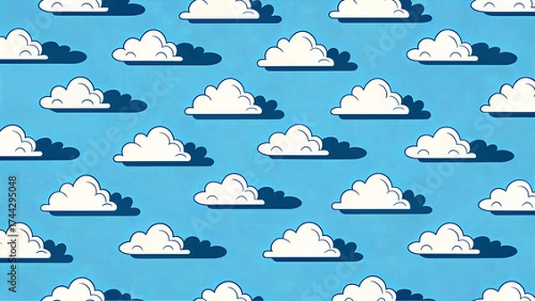 Obraz Cute clouds seamless pattern on blue background cartoon style wallpaper