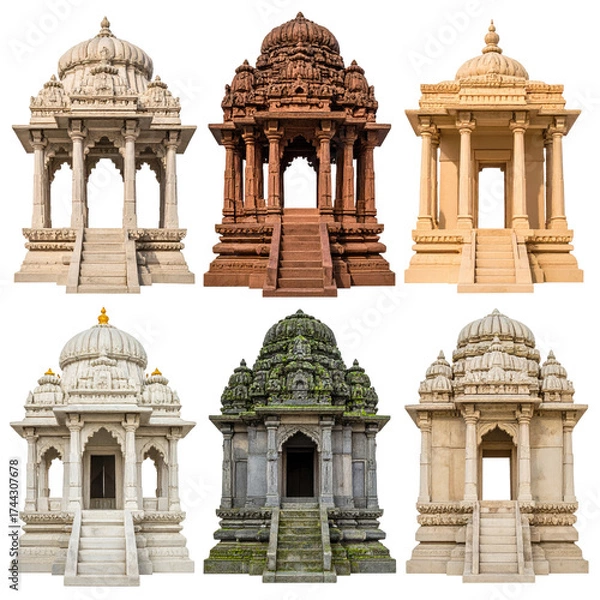 Obraz Six varied architectural structures, showcasing intricate stone details and differing color tones