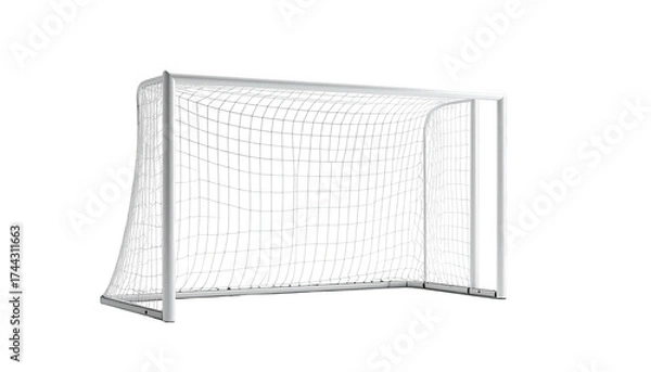 Fototapeta A white soccer goal with netting against a black background. Realistic render