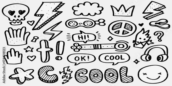 Fototapeta Collection of hand drawn doodle icons and symbols for creative design projects