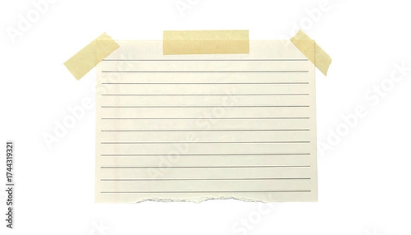 Obraz Lined paper affixed to a background with tape, torn edge at the bottom