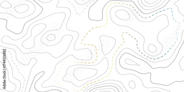 Obraz Abstract topo contour map on white background, Modern topographic map Topographic contour lines map seamless pattern. Geographic mountain relief diagram line wave carve pattern