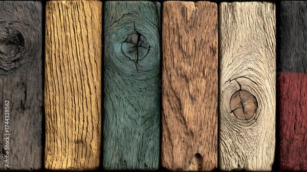Fototapeta Colorful weathered wood planks aligned for a rustic texture background