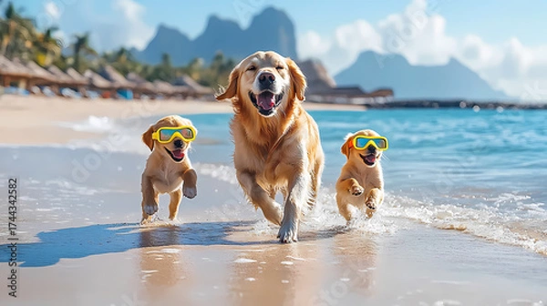 Obraz dog playing on the beach