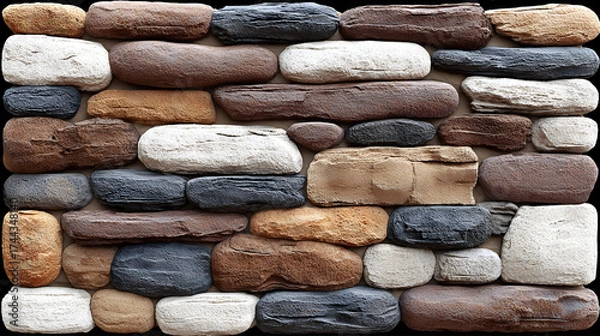 Obraz Stacked multi-color stone wall texture with dark grout for a design background