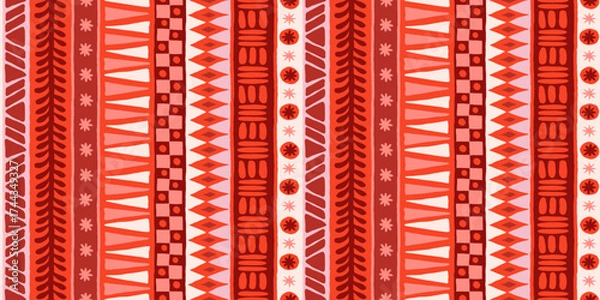 Fototapeta Vector Christmas and New Year seamless pattern, abstract hand-drawn whimsical background for greeting cards, wrapping paper, banners, striped, plaid, and checkered designs