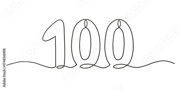 Obraz Continuous line art of number 100 in minimal style