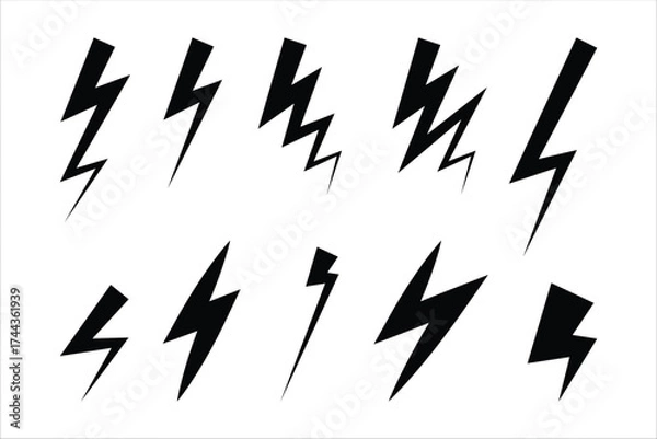 Fototapeta Collection of Various Lightning Bolt Symbols