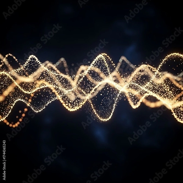 Obraz Golden Wave - Abstract Data Stream Visualization on Dark Background.